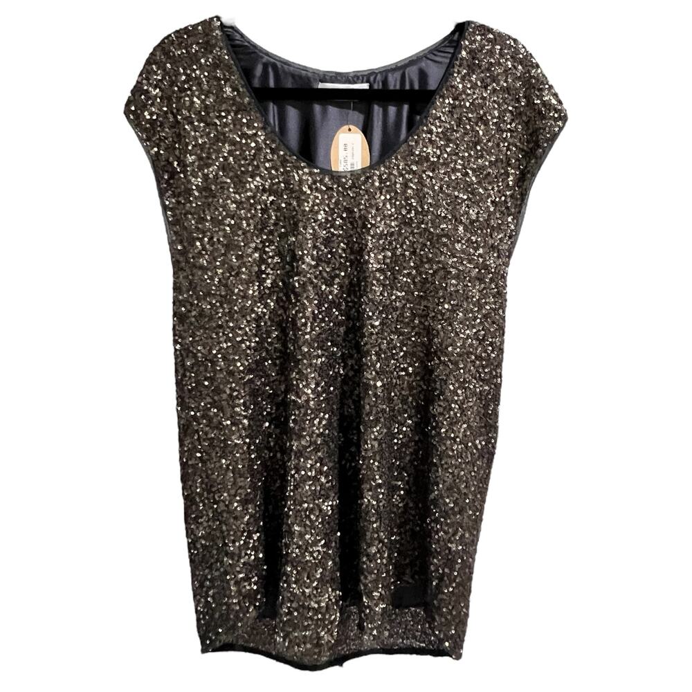 Megan Park Pewter Fully Sequined Sleeveless Top Size 3 (US 10) Holiday $585 - Picture 2 of 11